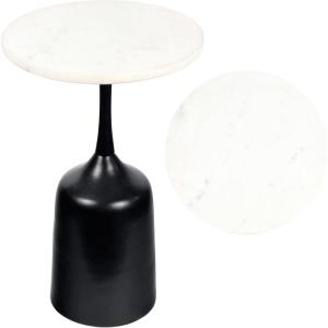 JONATHAN Y END4002B Pip 20.25″ Classic Designer Metal Drink Table and Decorative End Table with White Marble Round Top and Bell Pedestal Base for Living Room, Bedroom, Office, Bathroom, Antique Gold(Antique Black)