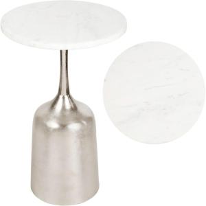 JONATHAN Y END4002B Pip 20.25″ Classic Designer Metal Drink Table and Decorative End Table with White Marble Round Top and Bell Pedestal Base for Living Room, Bedroom, Office, Bathroom, Antique Gold(Antique Nickel)