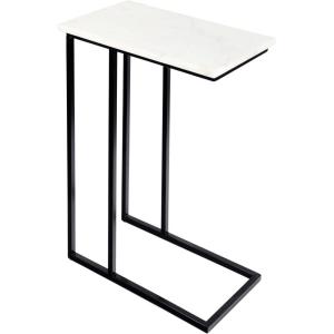 JONATHAN Y END4005A Caius 24.25″ Designer Industrial Metal C-Shaped End Table and Side Couch Table with White Marble Top for Living Room, Bedroom, Office, Bathroom, Black(White/Black)