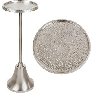 JONATHAN Y END4007A Irida 24″ Art Deco Designer Pedestal Drink Table and Decorative End Table with Hammered Round Top and Bell Base for Living Room, Bedroom, Office, Bathroom, Antique Gold(Antique Nickel)