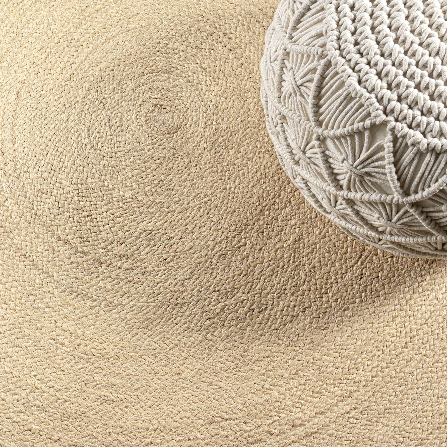 imageJONATHAN Y Zara Braided Jute Blue 5 Round Indoor Area Rug Casual Classic Coastal Cottage EasyCleaning for Living Room Bedroom Kitchen Pet Friendly NonShedding RNF116C5RIvory