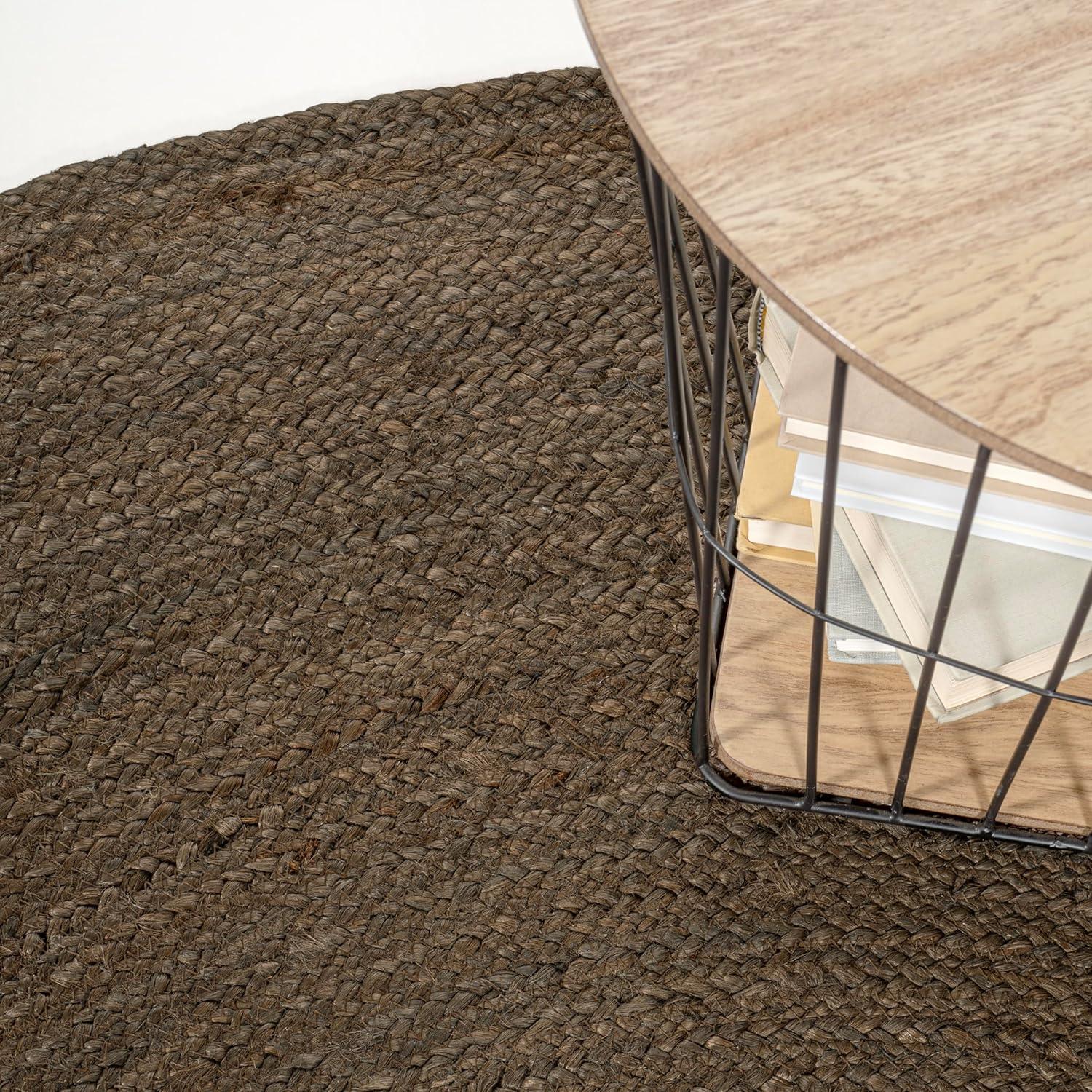 imageJONATHAN Y Zara Braided Jute Blue 5 Round Indoor Area Rug Casual Classic Coastal Cottage EasyCleaning for Living Room Bedroom Kitchen Pet Friendly NonShedding RNF116C5RBrown