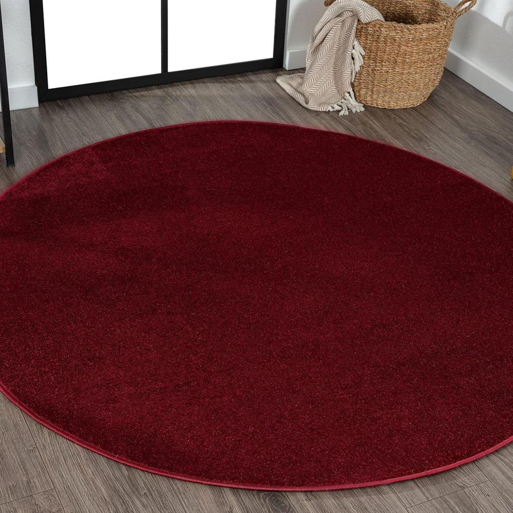 imageJONATHAN Y Haze Solid LowPile Dark Red 5 Round Indoor Area Rug CoastalBohemianMinimalistClassic EasyCleaning for Living RoomBedroomKitchenPet FriendlyNonShedding SEU100Q5R