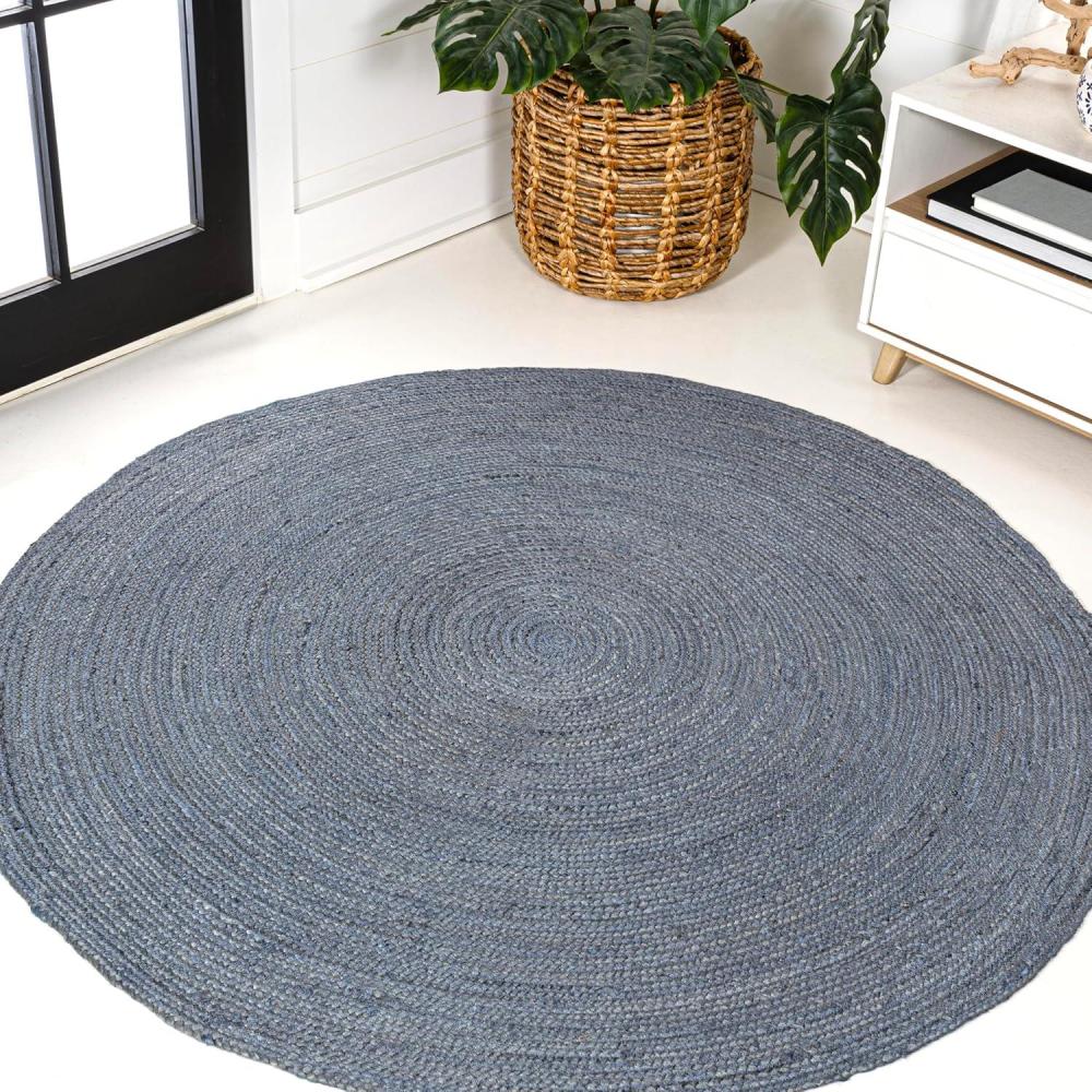 imageJONATHAN Y Zara Braided Jute Blue 5 Round Indoor Area Rug Casual Classic Coastal Cottage EasyCleaning for Living Room Bedroom Kitchen Pet Friendly NonShedding RNF116C5RBlue