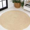 JONATHAN Y Zara Braided Jute Blue 5′ Round Indoor Area Rug, Casual, Classic, Coastal, Cottage, Easy-Cleaning for Living Room, Bedroom, Kitchen, Pet Friendly, Non-Shedding (RNF116C-5R)(Ivory)