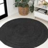 JONATHAN Y Zara Braided Jute Blue 5′ Round Indoor Area Rug, Casual, Classic, Coastal, Cottage, Easy-Cleaning for Living Room, Bedroom, Kitchen, Pet Friendly, Non-Shedding (RNF116C-5R)(Black)