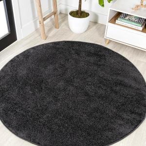 JONATHAN Y Haze Solid Low-Pile Black 5′ Round Indoor Area Rug, Coastal,Bohemian,Minimalist,Classic, Easy-Cleaning for Living Room,Bedroom,Kitchen,Pet Friendly,Non-Shedding (SEU100I-5R)