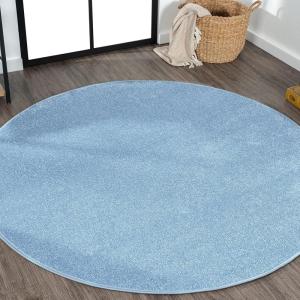 JONATHAN Y Haze Solid Low-Pile Classic Blue 5′ Round Indoor Area Rug, Coastal,Bohemian,Minimalist,Classic, Easy-Cleaning for Living Room,Bedroom,Kitchen,Pet Friendly,Non-Shedding (SEU100F-5R)