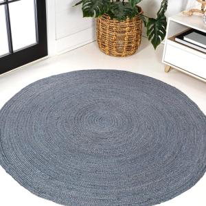 JONATHAN Y Zara Braided Jute Blue 5′ Round Indoor Area Rug, Casual, Classic, Coastal, Cottage, Easy-Cleaning for Living Room, Bedroom, Kitchen, Pet Friendly, Non-Shedding (RNF116C-5R)(Blue)