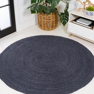 JONATHAN Y Zara Braided Jute Blue 5′ Round Indoor Area Rug, Casual, Classic, Coastal, Cottage, Easy-Cleaning for Living Room, Bedroom, Kitchen, Pet Friendly, Non-Shedding (RNF116C-5R)(Navy)