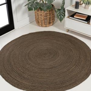 JONATHAN Y Zara Braided Jute Blue 5′ Round Indoor Area Rug, Casual, Classic, Coastal, Cottage, Easy-Cleaning for Living Room, Bedroom, Kitchen, Pet Friendly, Non-Shedding (RNF116C-5R)(Brown)
