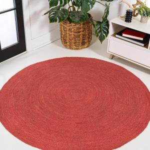 JONATHAN Y Zara Braided Jute Blue 5′ Round Indoor Area Rug, Casual, Classic, Coastal, Cottage, Easy-Cleaning for Living Room, Bedroom, Kitchen, Pet Friendly, Non-Shedding (RNF116C-5R)(Red)