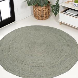 JONATHAN Y Zara Braided Jute Blue 5′ Round Indoor Area Rug, Casual, Classic, Coastal, Cottage, Easy-Cleaning for Living Room, Bedroom, Kitchen, Pet Friendly, Non-Shedding (RNF116C-5R)(Grey)
