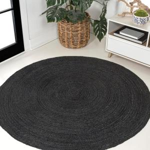 JONATHAN Y Zara Braided Jute Blue 5′ Round Indoor Area Rug, Casual, Classic, Coastal, Cottage, Easy-Cleaning for Living Room, Bedroom, Kitchen, Pet Friendly, Non-Shedding (RNF116C-5R)(Black)