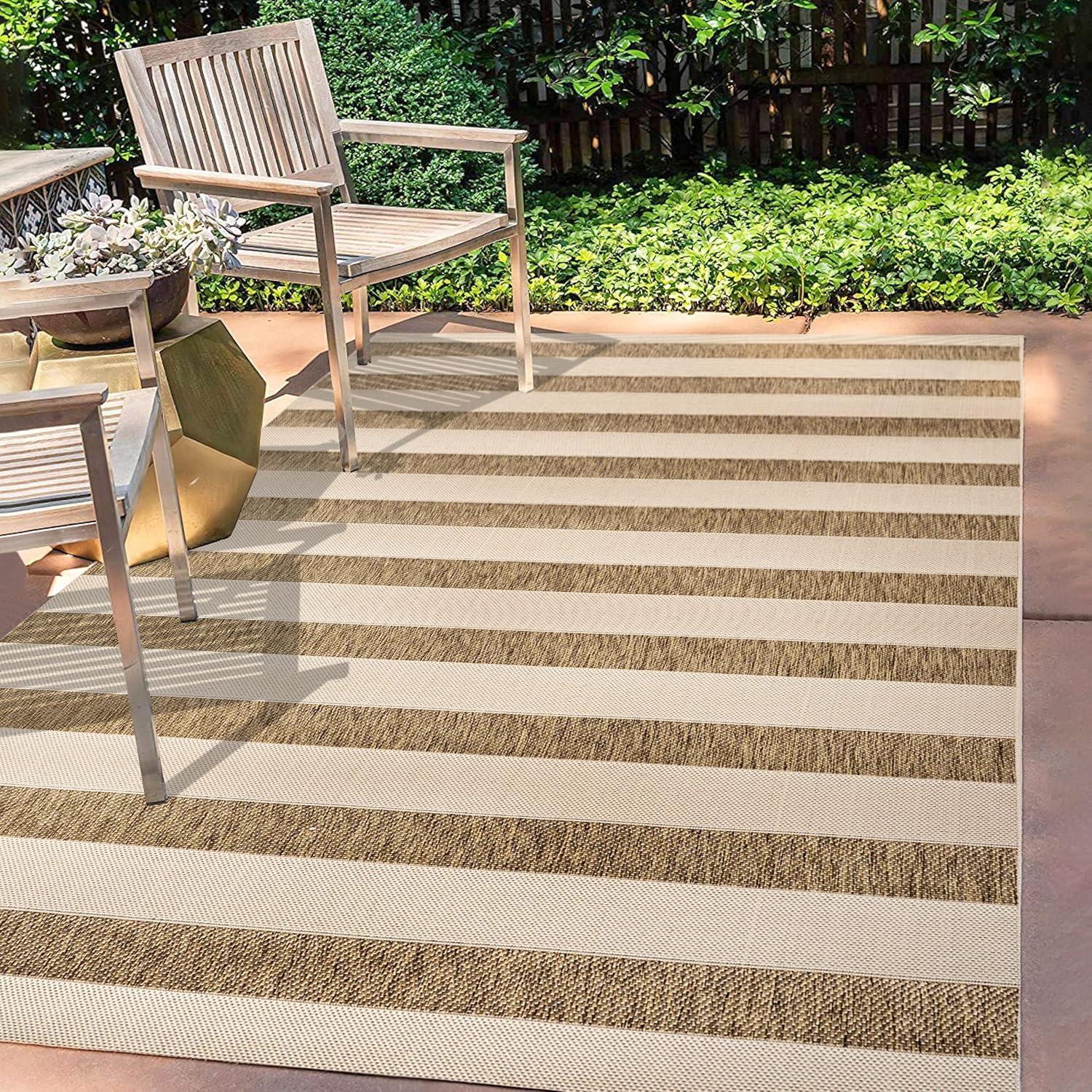 imageJONATHAN Y Wide Stripe Indoor Outdoor Area Rug 3X5 BeigeBrown Aveiro for Backyard Patio Porch EasyCleaning High Traffic PetFriendly NonShedding SMB112A3BeigeBrown