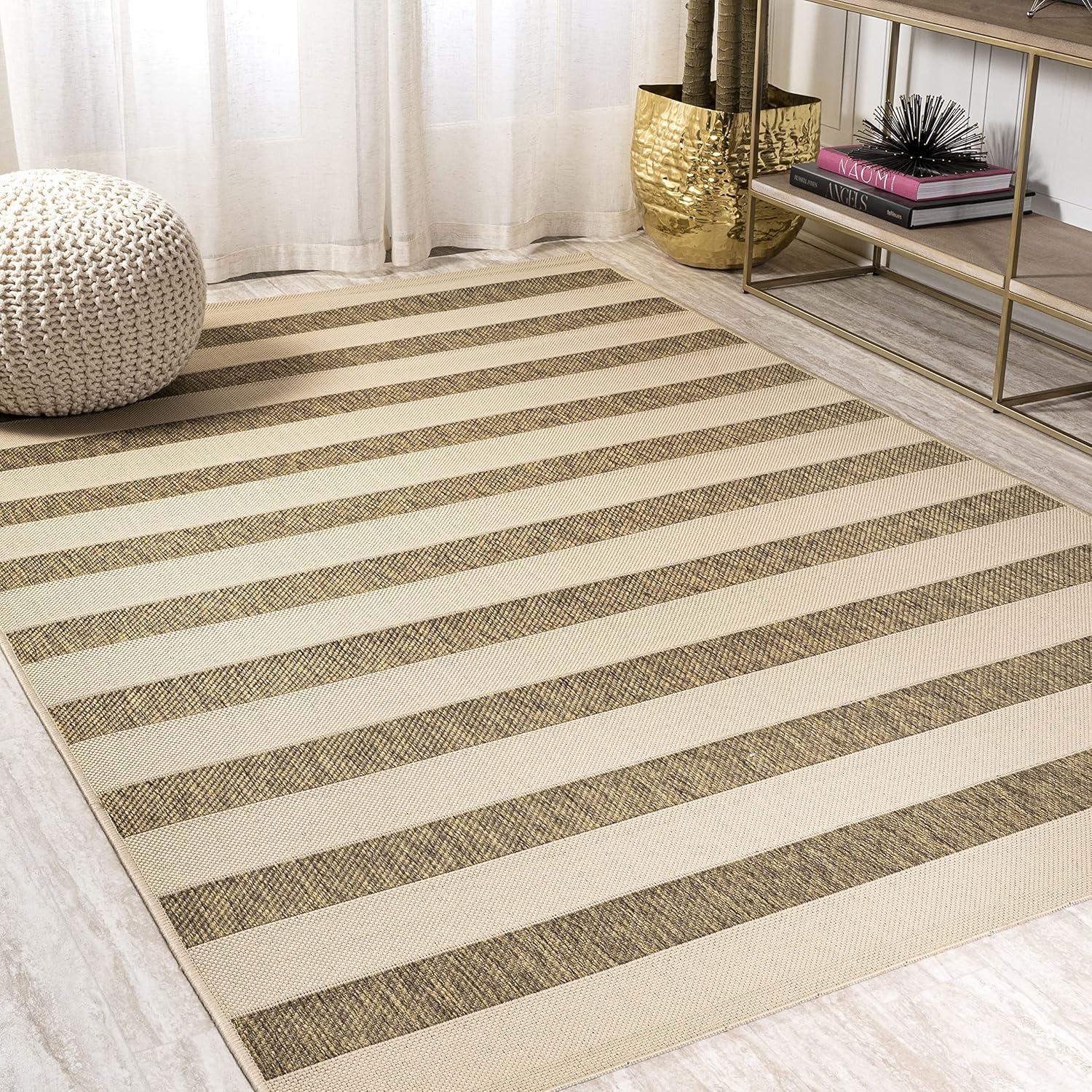 imageJONATHAN Y Wide Stripe Indoor Outdoor Area Rug 3X5 BeigeBrown Aveiro for Backyard Patio Porch EasyCleaning High Traffic PetFriendly NonShedding SMB112A3BeigeBrown