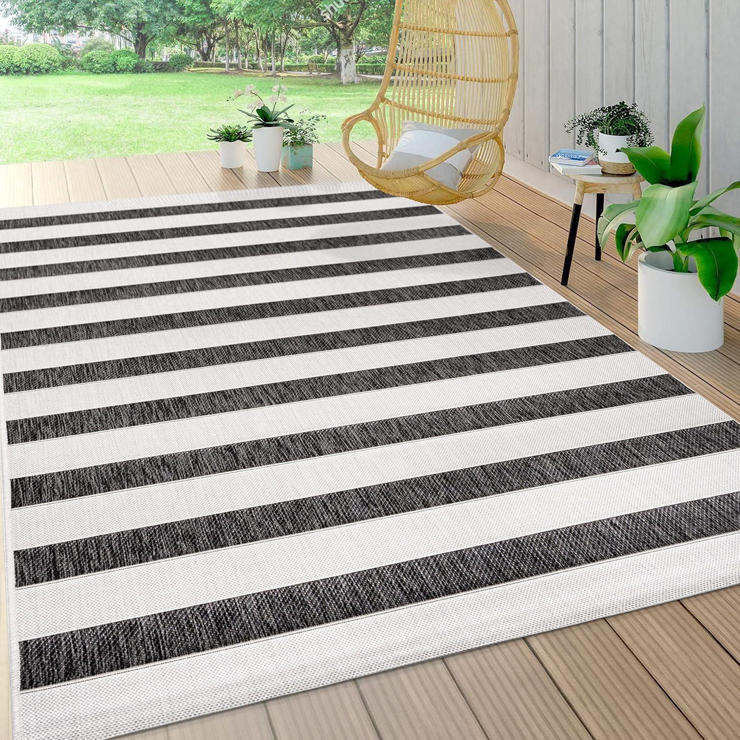 imageJONATHAN Y Wide Stripe Indoor Outdoor Area Rug 3X5 BeigeBrown Aveiro for Backyard Patio Porch EasyCleaning High Traffic PetFriendly NonShedding SMB112A3BlackCream