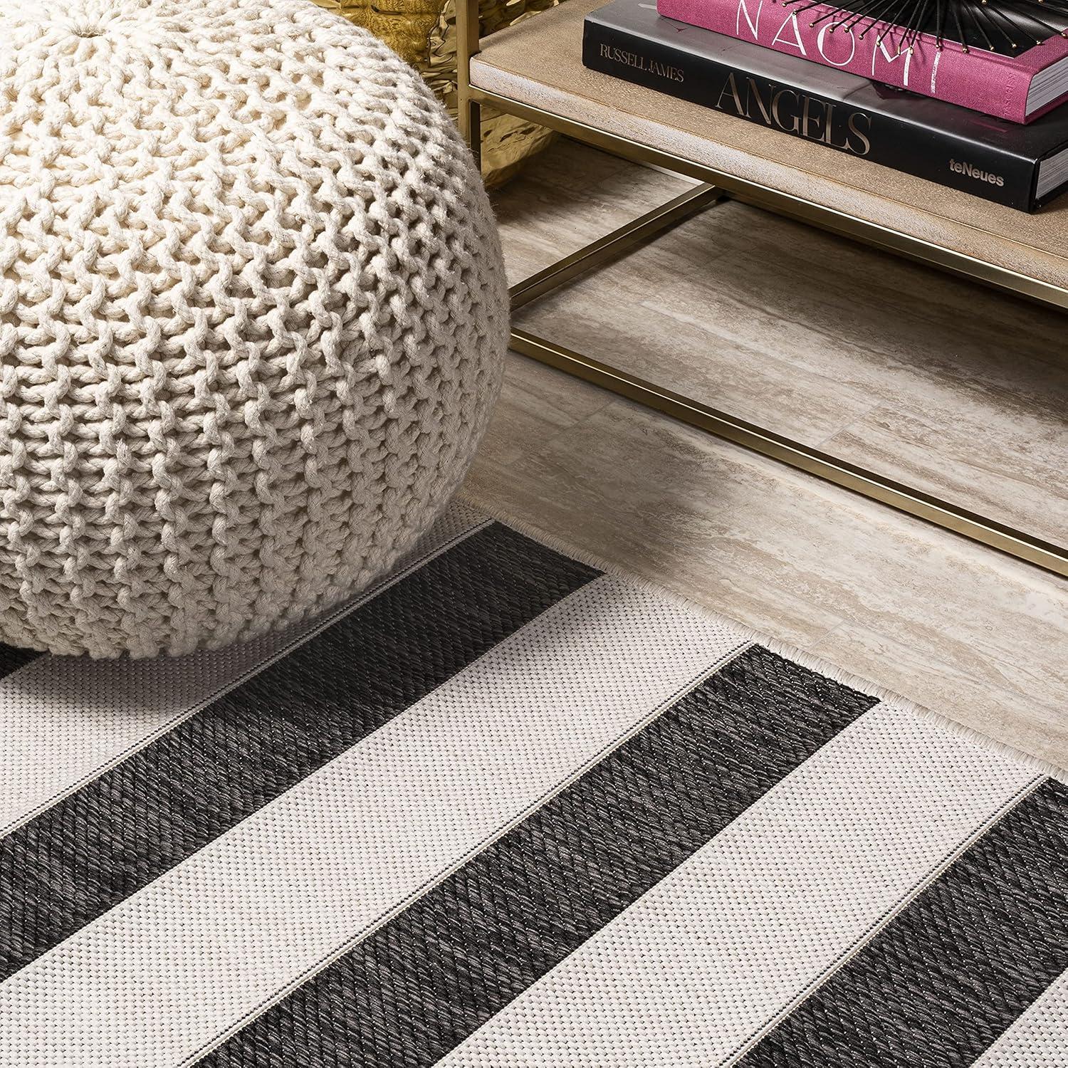 imageJONATHAN Y Wide Stripe Indoor Outdoor Area Rug 3X5 BeigeBrown Aveiro for Backyard Patio Porch EasyCleaning High Traffic PetFriendly NonShedding SMB112A3BlackCream