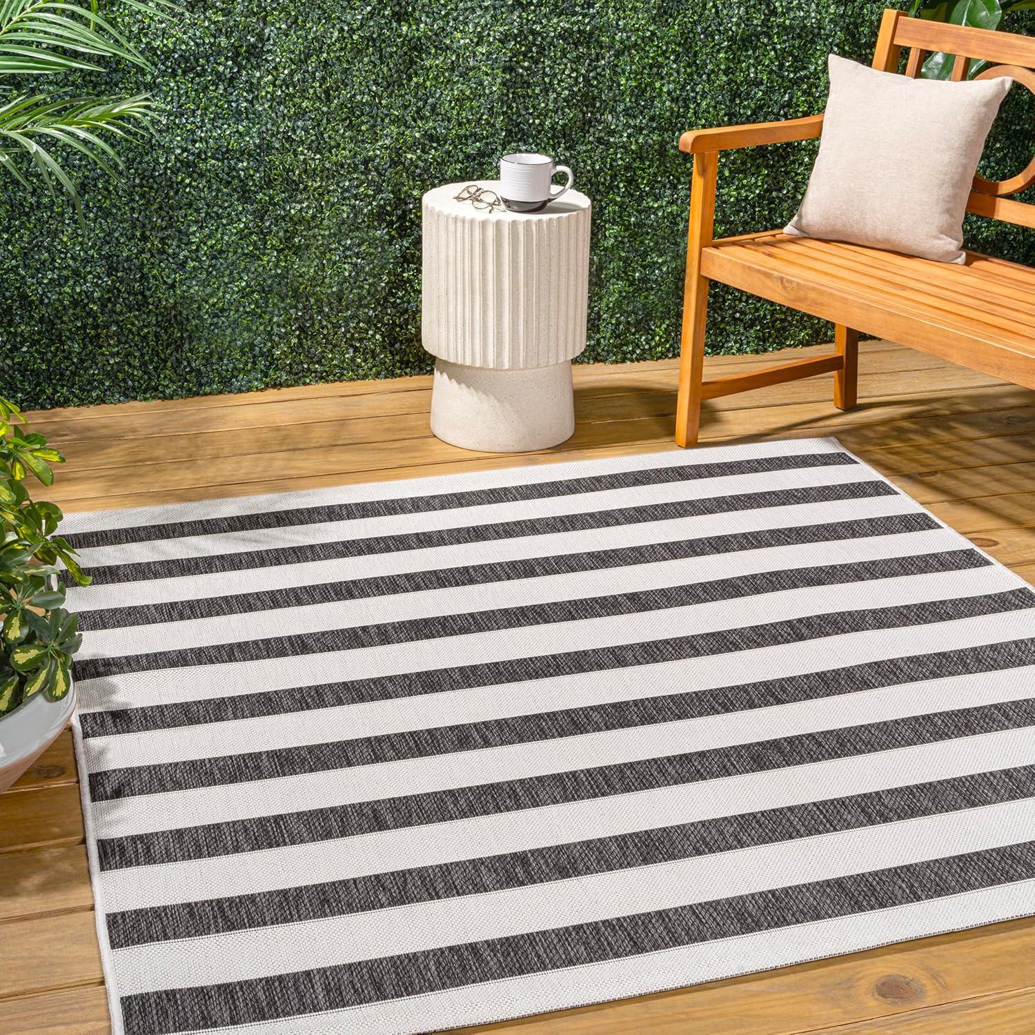 imageJONATHAN Y Wide Stripe Indoor Outdoor Area Rug 3X5 BeigeBrown Aveiro for Backyard Patio Porch EasyCleaning High Traffic PetFriendly NonShedding SMB112A3BlackCream