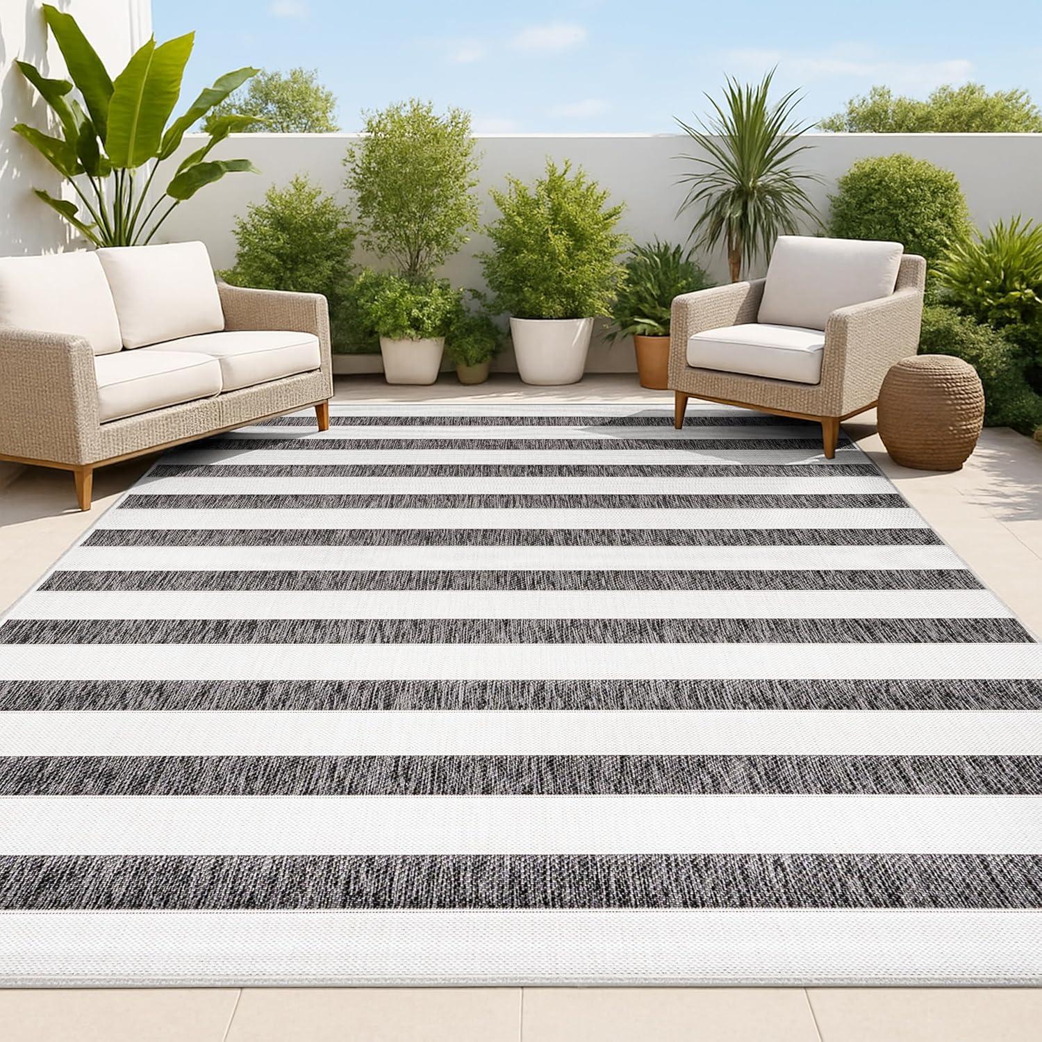 imageJONATHAN Y Wide Stripe Indoor Outdoor Area Rug 3X5 BeigeBrown Aveiro for Backyard Patio Porch EasyCleaning High Traffic PetFriendly NonShedding SMB112A3BlackCream