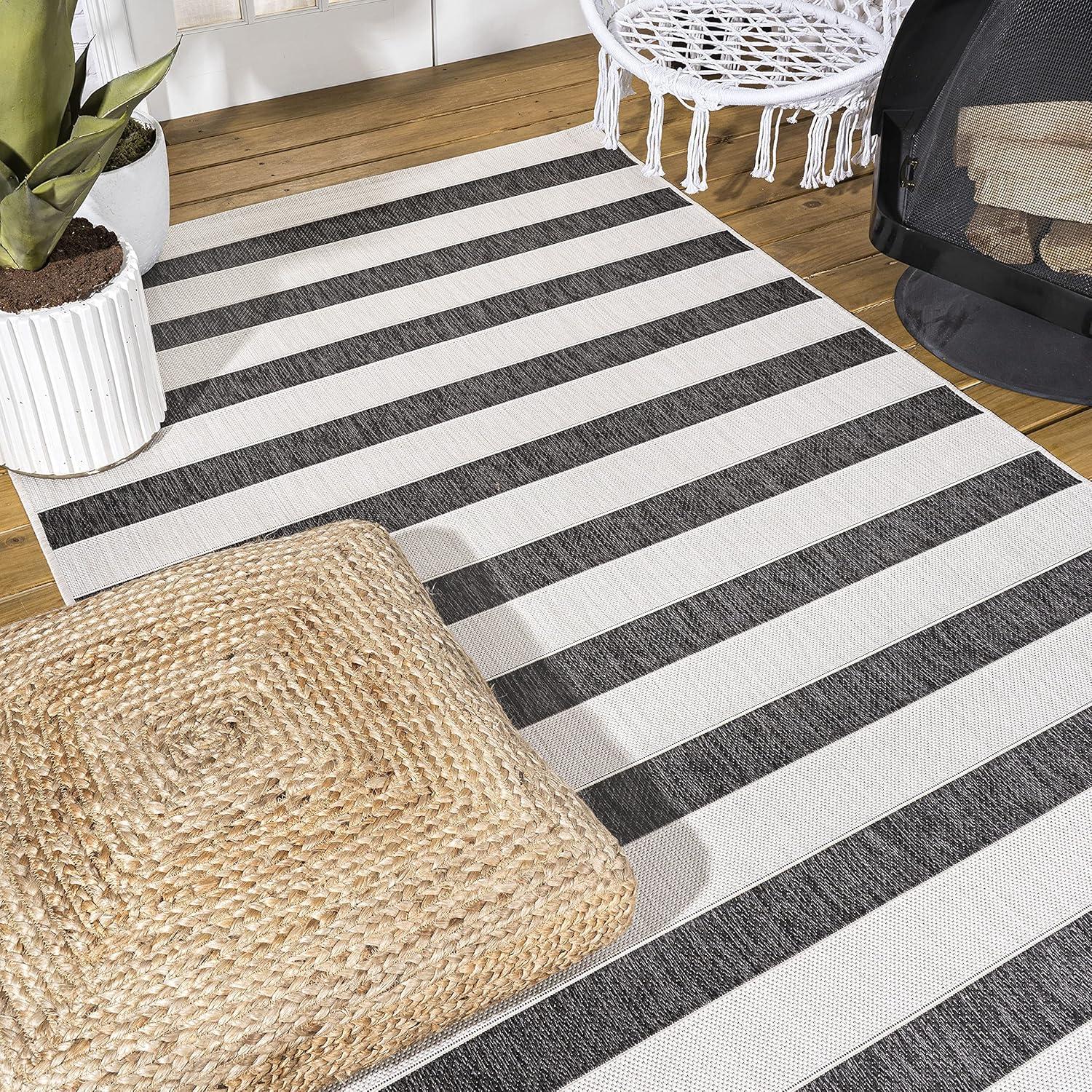 imageJONATHAN Y Wide Stripe Indoor Outdoor Area Rug 3X5 BeigeBrown Aveiro for Backyard Patio Porch EasyCleaning High Traffic PetFriendly NonShedding SMB112A3BlackCream