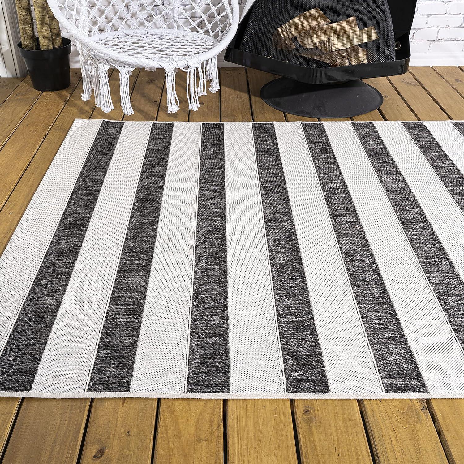 imageJONATHAN Y Wide Stripe Indoor Outdoor Area Rug 3X5 BeigeBrown Aveiro for Backyard Patio Porch EasyCleaning High Traffic PetFriendly NonShedding SMB112A3BlackCream