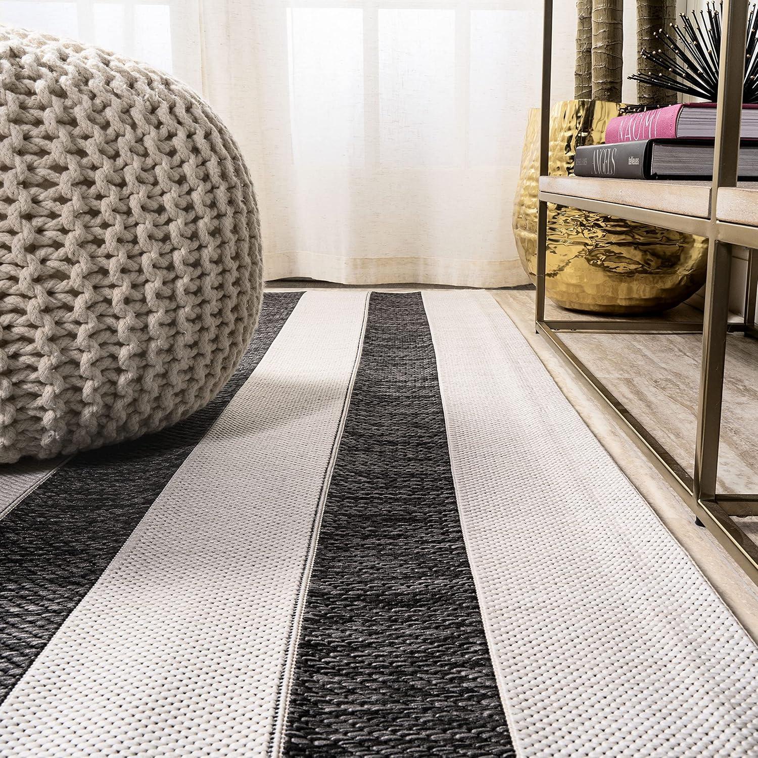 imageJONATHAN Y Wide Stripe Indoor Outdoor Area Rug 3X5 BeigeBrown Aveiro for Backyard Patio Porch EasyCleaning High Traffic PetFriendly NonShedding SMB112A3BlackCream