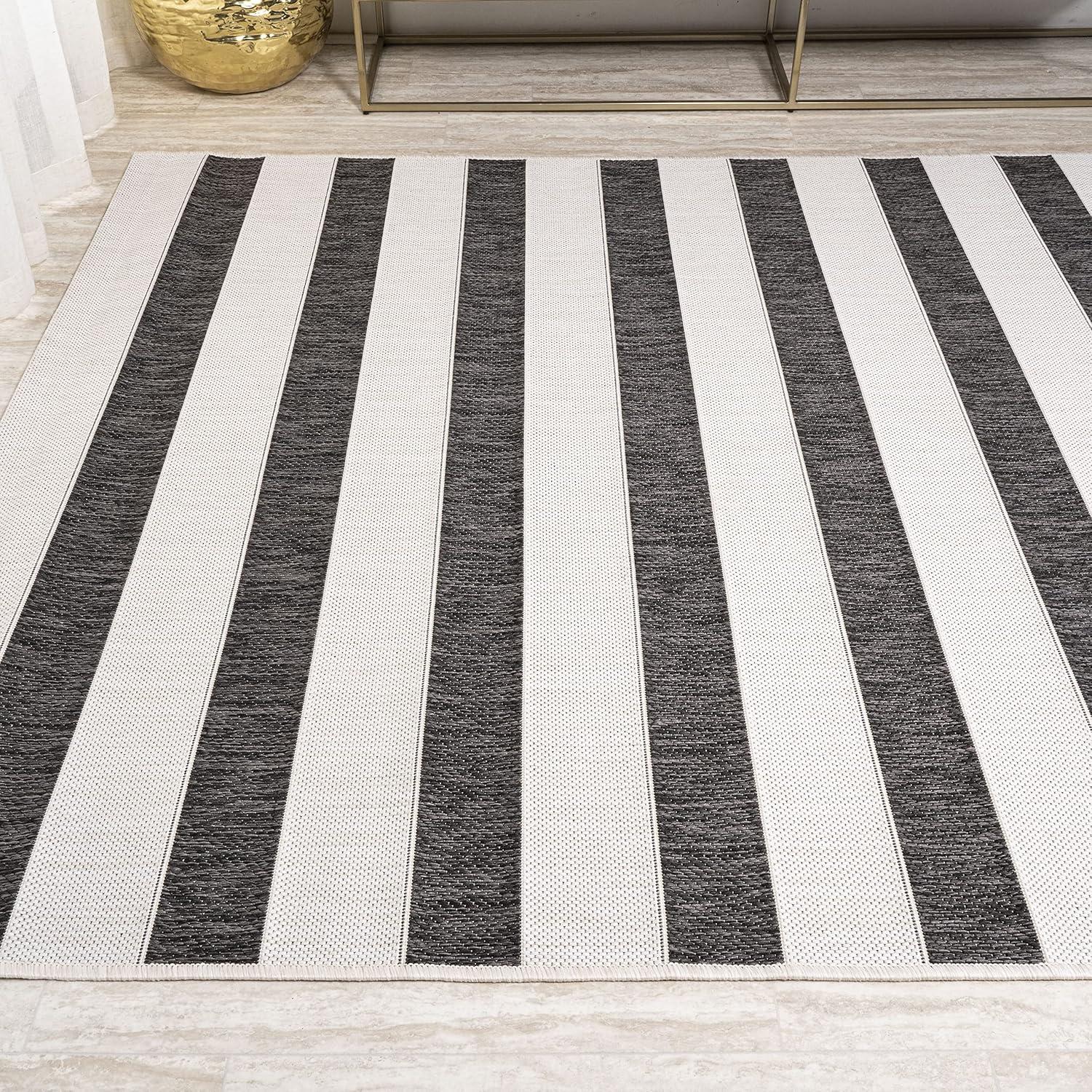 imageJONATHAN Y Wide Stripe Indoor Outdoor Area Rug 3X5 BeigeBrown Aveiro for Backyard Patio Porch EasyCleaning High Traffic PetFriendly NonShedding SMB112A3BlackCream
