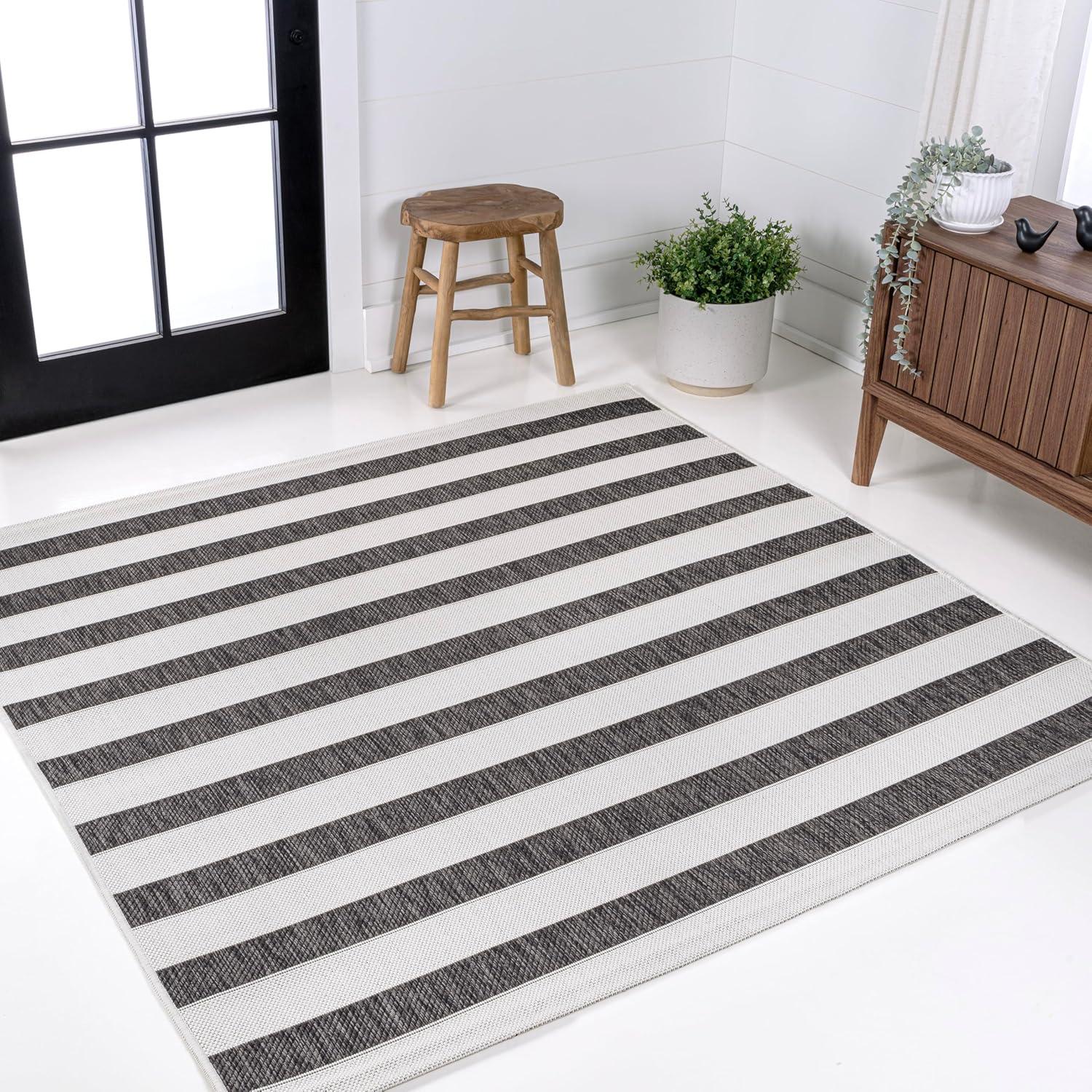imageJONATHAN Y Wide Stripe Indoor Outdoor Area Rug 3X5 BeigeBrown Aveiro for Backyard Patio Porch EasyCleaning High Traffic PetFriendly NonShedding SMB112A3BlackCream
