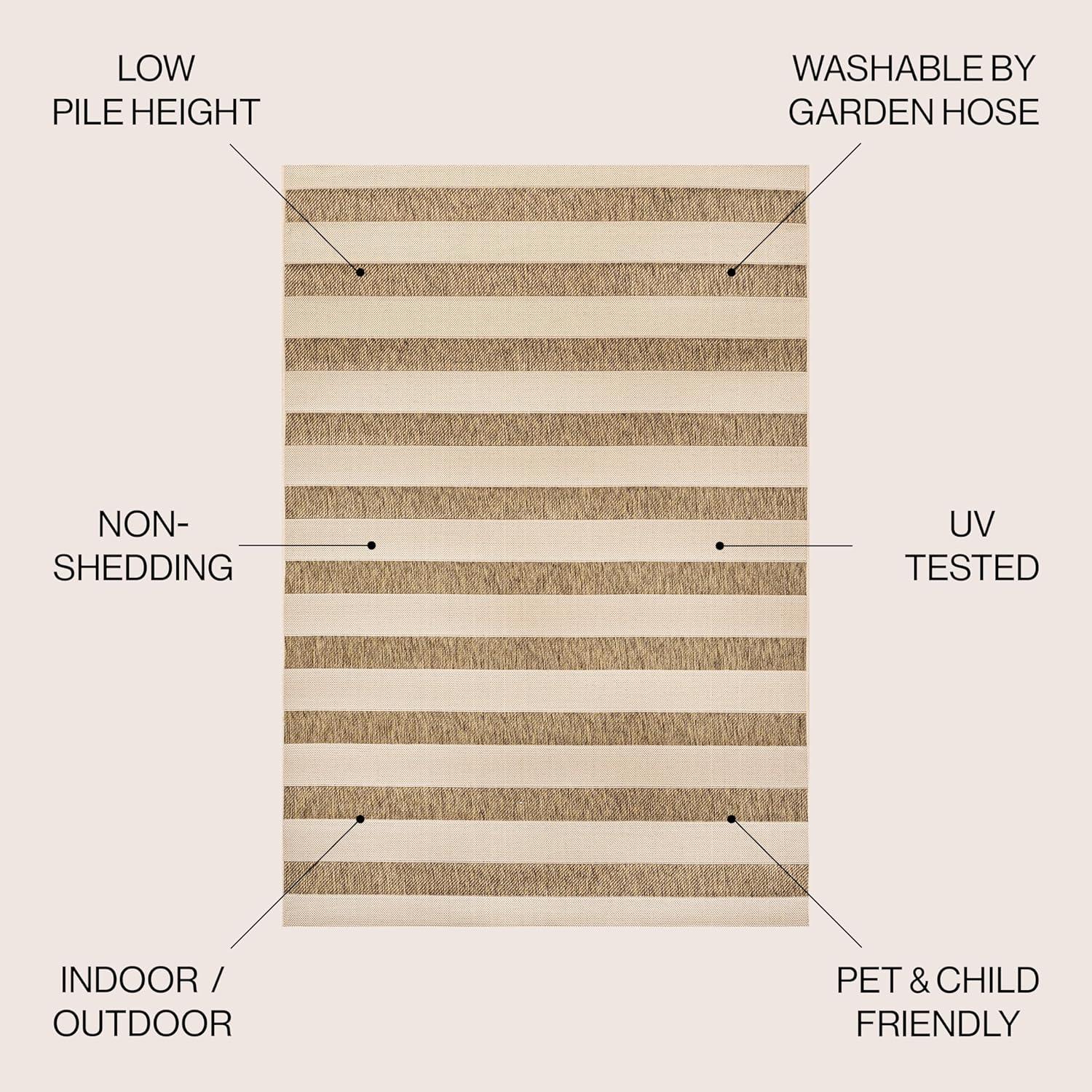 imageJONATHAN Y Wide Stripe Indoor Outdoor Area Rug 3X5 BeigeBrown Aveiro for Backyard Patio Porch EasyCleaning High Traffic PetFriendly NonShedding SMB112A3BeigeBrown