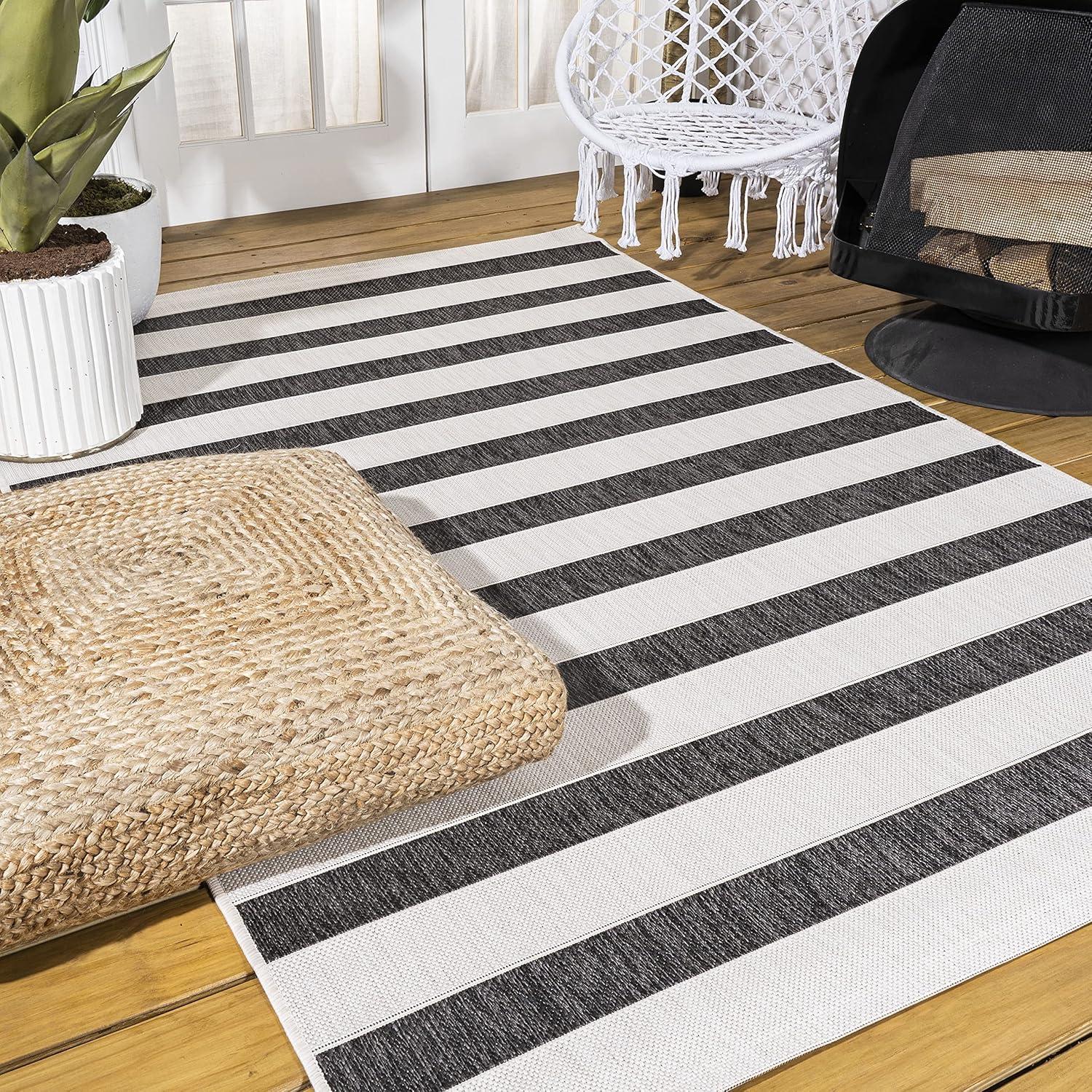 imageJONATHAN Y Wide Stripe Indoor Outdoor Area Rug 3X5 BeigeBrown Aveiro for Backyard Patio Porch EasyCleaning High Traffic PetFriendly NonShedding SMB112A3BlackCream