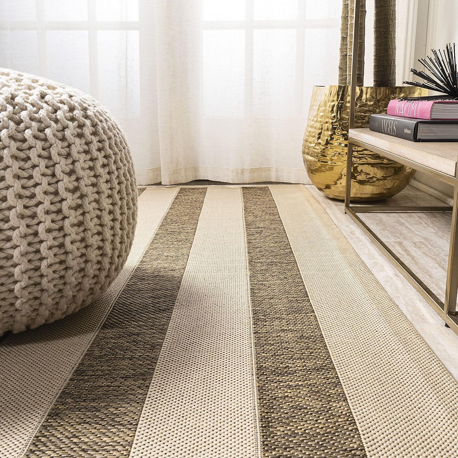 imageJONATHAN Y Wide Stripe Indoor Outdoor Area Rug 3X5 BeigeBrown Aveiro for Backyard Patio Porch EasyCleaning High Traffic PetFriendly NonShedding SMB112A3BeigeBrown