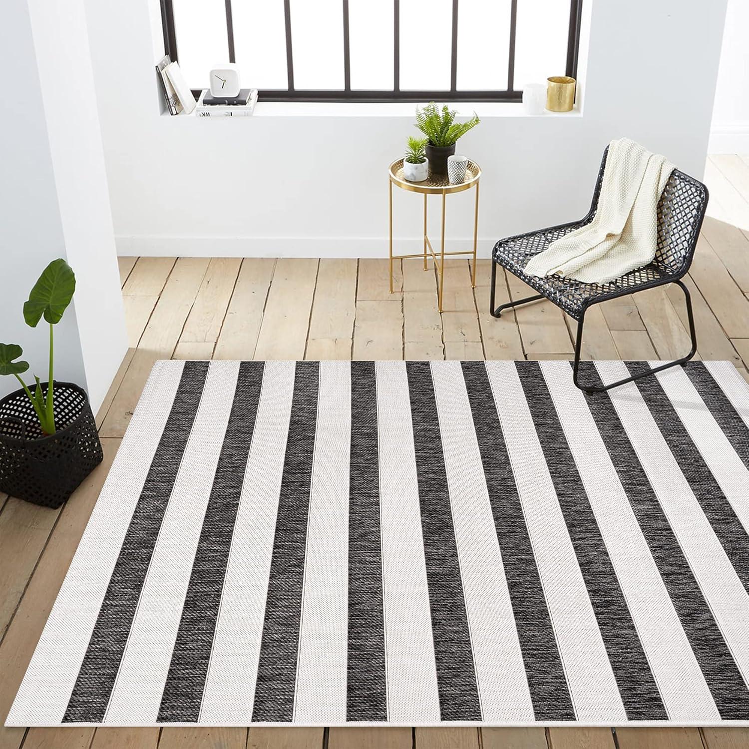 imageJONATHAN Y Wide Stripe Indoor Outdoor Area Rug 3X5 BeigeBrown Aveiro for Backyard Patio Porch EasyCleaning High Traffic PetFriendly NonShedding SMB112A3BlackCream