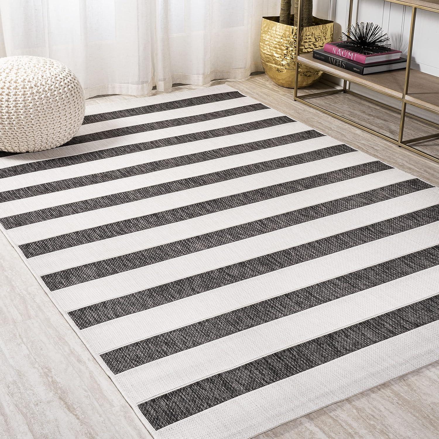 imageJONATHAN Y Wide Stripe Indoor Outdoor Area Rug 3X5 BeigeBrown Aveiro for Backyard Patio Porch EasyCleaning High Traffic PetFriendly NonShedding SMB112A3BlackCream