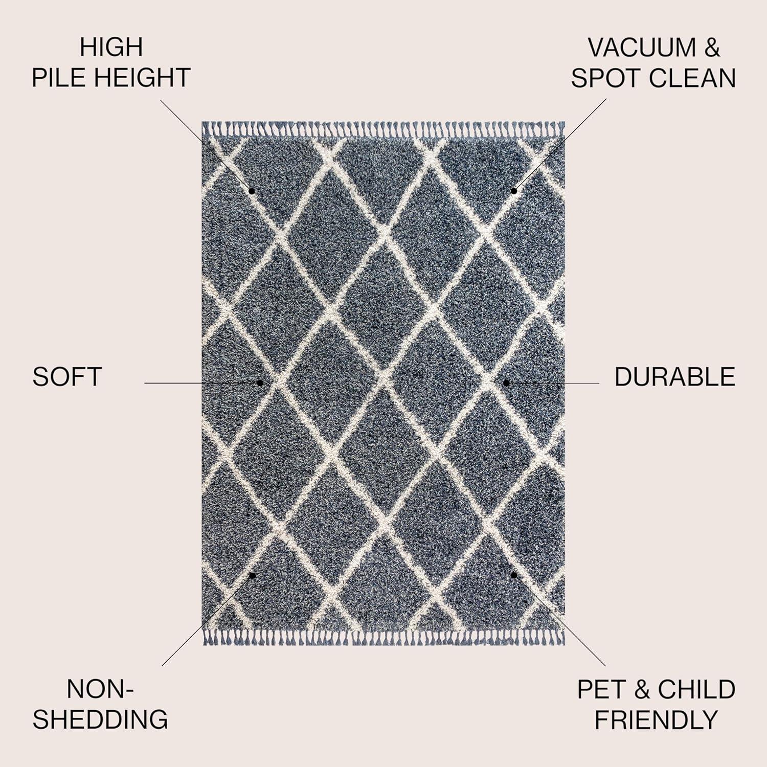 imageJONATHAN Y Mercer Shag Plush Tassel GrayCream Indoor Area Rug 3x5 Moroccan Geometric Trellis Transitional EasyCleaning for Living Room Bedroom Kitchen NonShedding MCR104C3Denim BlueCream