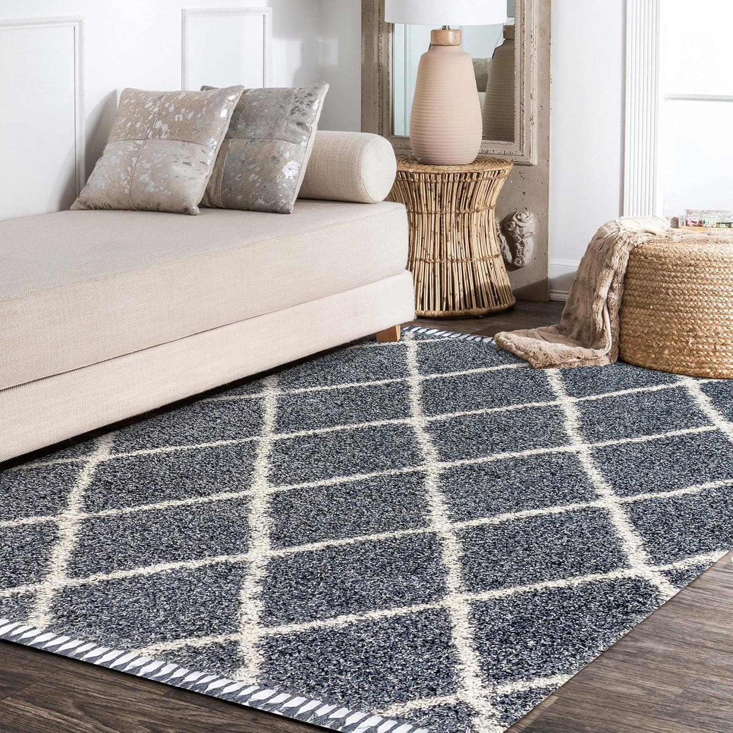imageJONATHAN Y Mercer Shag Plush Tassel GrayCream Indoor Area Rug 3x5 Moroccan Geometric Trellis Transitional EasyCleaning for Living Room Bedroom Kitchen NonShedding MCR104C3Denim BlueCream