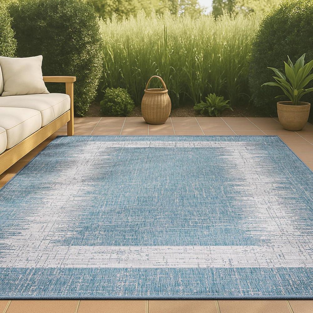 imageJONATHAN Y Scandi Border Indoor Outdoor Area Rug 3X5 AquaIvory Minimalist for Backyard Patio Porch EasyCleaning High Traffic PetFriendly NonShedding SMB118A331 x 5 Rectangular