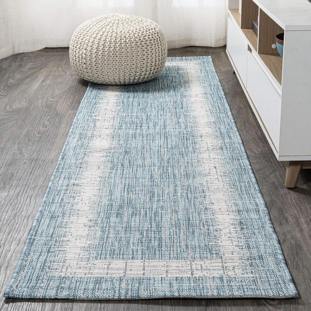 imageJONATHAN Y Scandi Border Indoor Outdoor Area Rug 3X5 AquaIvory Minimalist for Backyard Patio Porch EasyCleaning High Traffic PetFriendly NonShedding SMB118A322 x 8 Runner