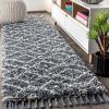JONATHAN Y Mercer Shag Plush Tassel Diamond Denim Blue/Cream Indoor Area Rug, 3×5, Moroccan, Bohemian, Geometric, Easy-Cleaning for Living Room, Bedroom, Kitchen, Non-Shedding (MCR105A-3)(Denim Blue/Cream)