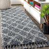 JONATHAN Y Mercer Shag Plush Tassel Gray/Cream Indoor Area Rug, 3×5, Moroccan Geometric Trellis, Transitional, Easy-Cleaning for Living Room, Bedroom, Kitchen, Non-Shedding (MCR104C-3)(Denim Blue/Cream)