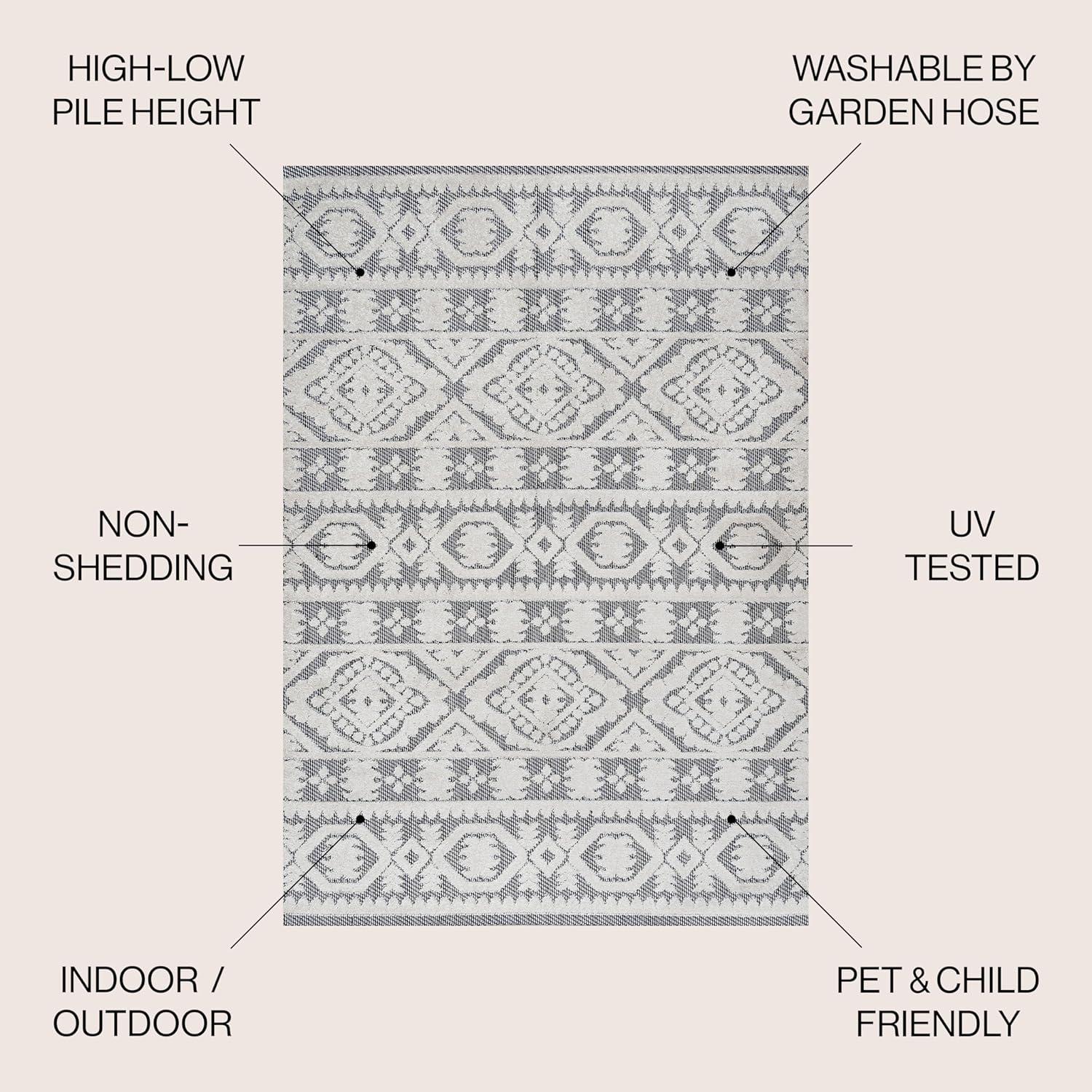 imageJONATHAN Y Mediterranean Tile Indoor Outdoor Area Rug 8X10 Beige Citta HighLow Pile for Backyard Patio Porch EasyCleaning High Traffic PetFriendly NonShedding SBH102A8WhiteBlack