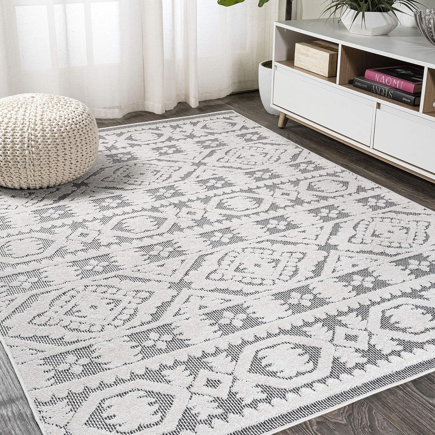 imageJONATHAN Y Mediterranean Tile Indoor Outdoor Area Rug 8X10 Beige Citta HighLow Pile for Backyard Patio Porch EasyCleaning High Traffic PetFriendly NonShedding SBH102A8WhiteBlack