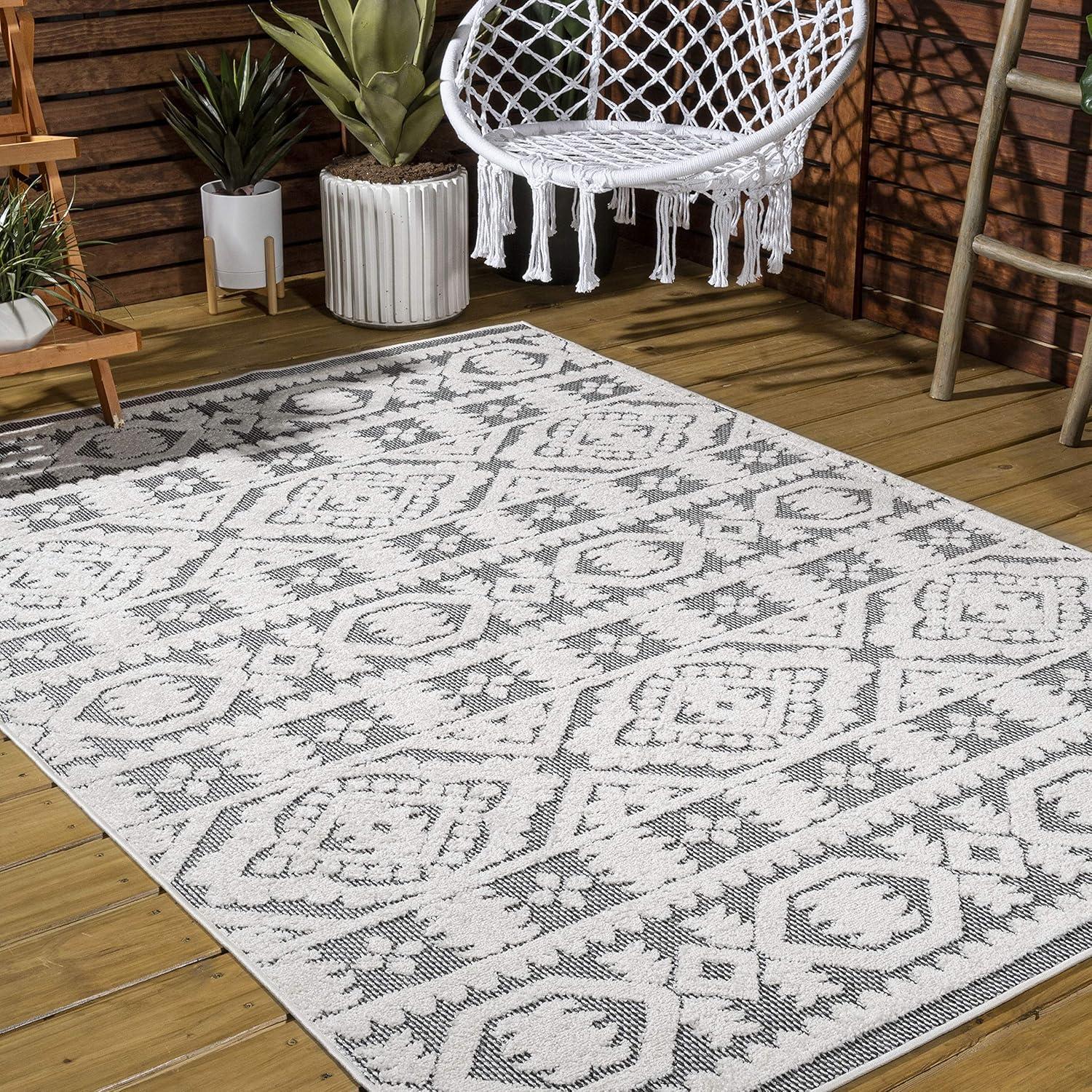 imageJONATHAN Y Mediterranean Tile Indoor Outdoor Area Rug 8X10 Beige Citta HighLow Pile for Backyard Patio Porch EasyCleaning High Traffic PetFriendly NonShedding SBH102A8WhiteBlack