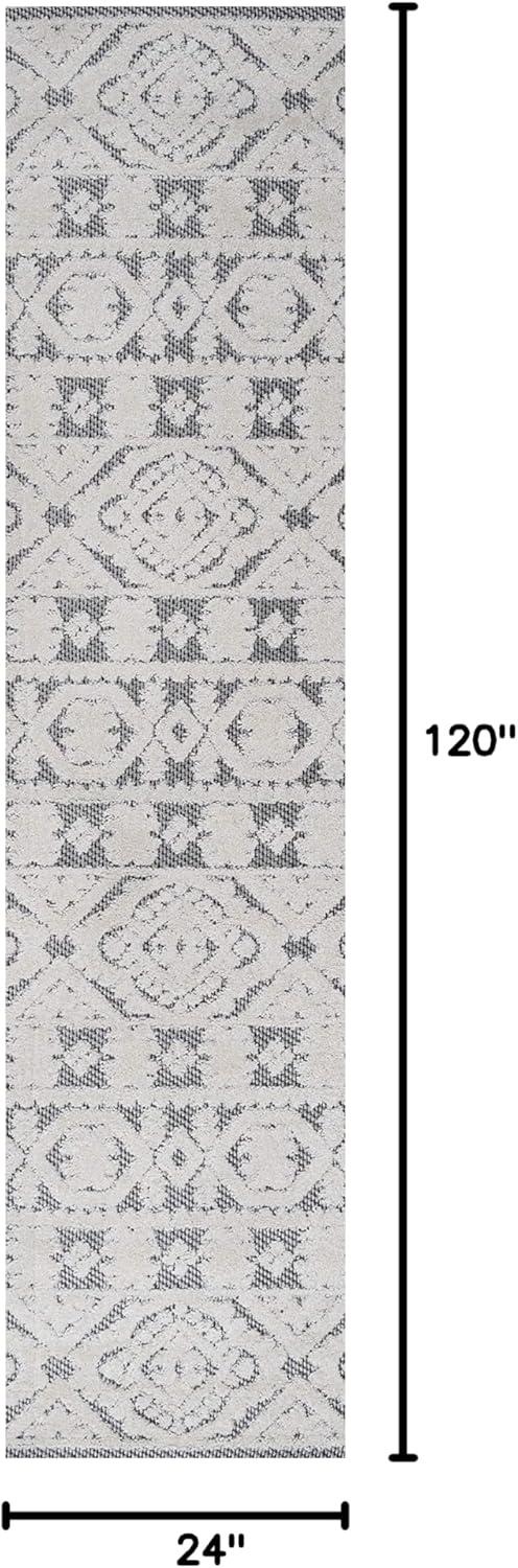 imageJONATHAN Y Mediterranean Tile Indoor Outdoor Area Rug 8X10 Beige Citta HighLow Pile for Backyard Patio Porch EasyCleaning High Traffic PetFriendly NonShedding SBH102A8WhiteBlack