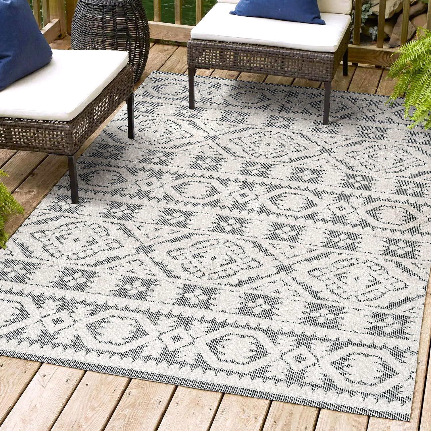 imageJONATHAN Y Mediterranean Tile Indoor Outdoor Area Rug 8X10 Beige Citta HighLow Pile for Backyard Patio Porch EasyCleaning High Traffic PetFriendly NonShedding SBH102A8WhiteBlack