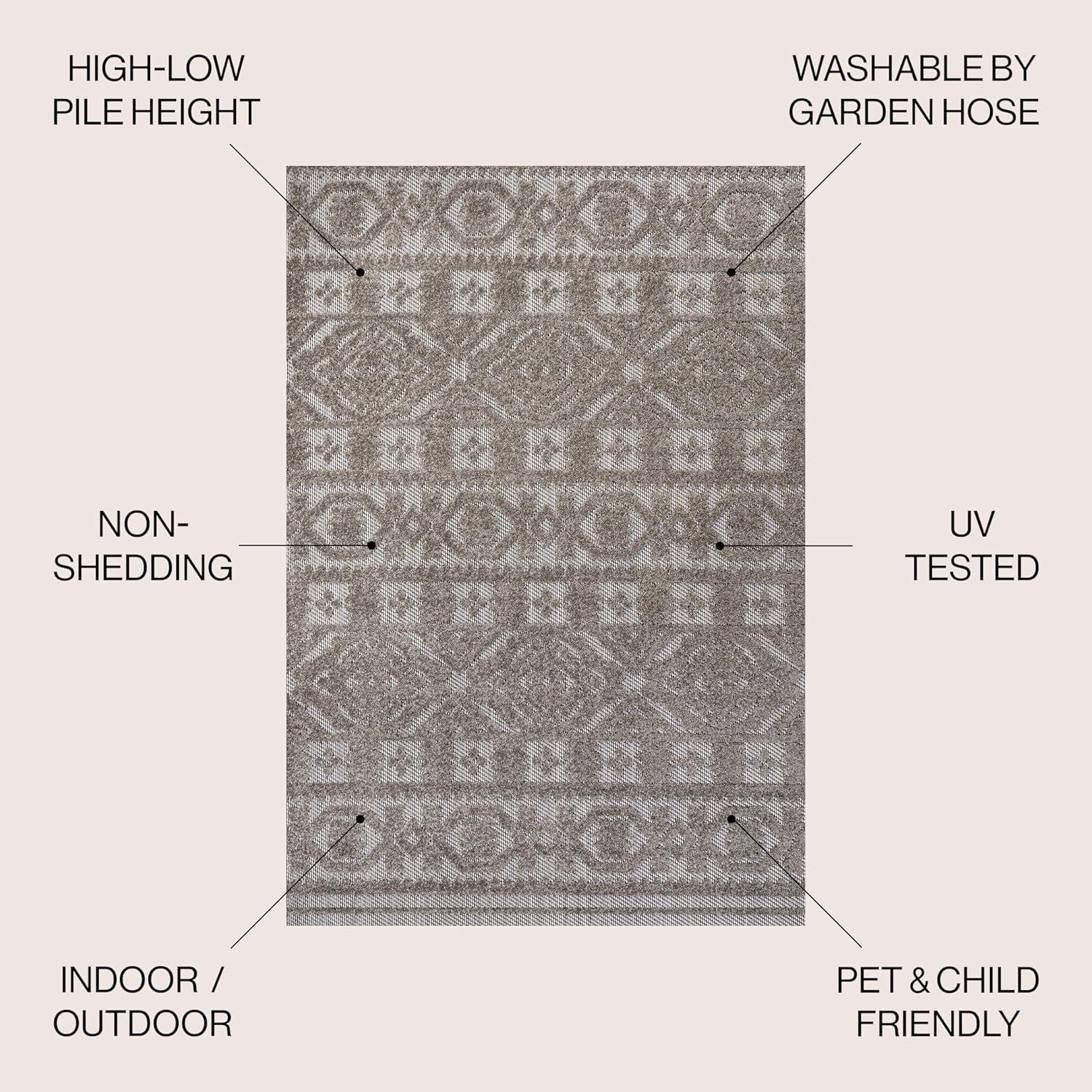 imageJONATHAN Y Mediterranean Tile Indoor Outdoor Area Rug 8X10 Beige Citta HighLow Pile for Backyard Patio Porch EasyCleaning High Traffic PetFriendly NonShedding SBH102A8Dark GrayIvory
