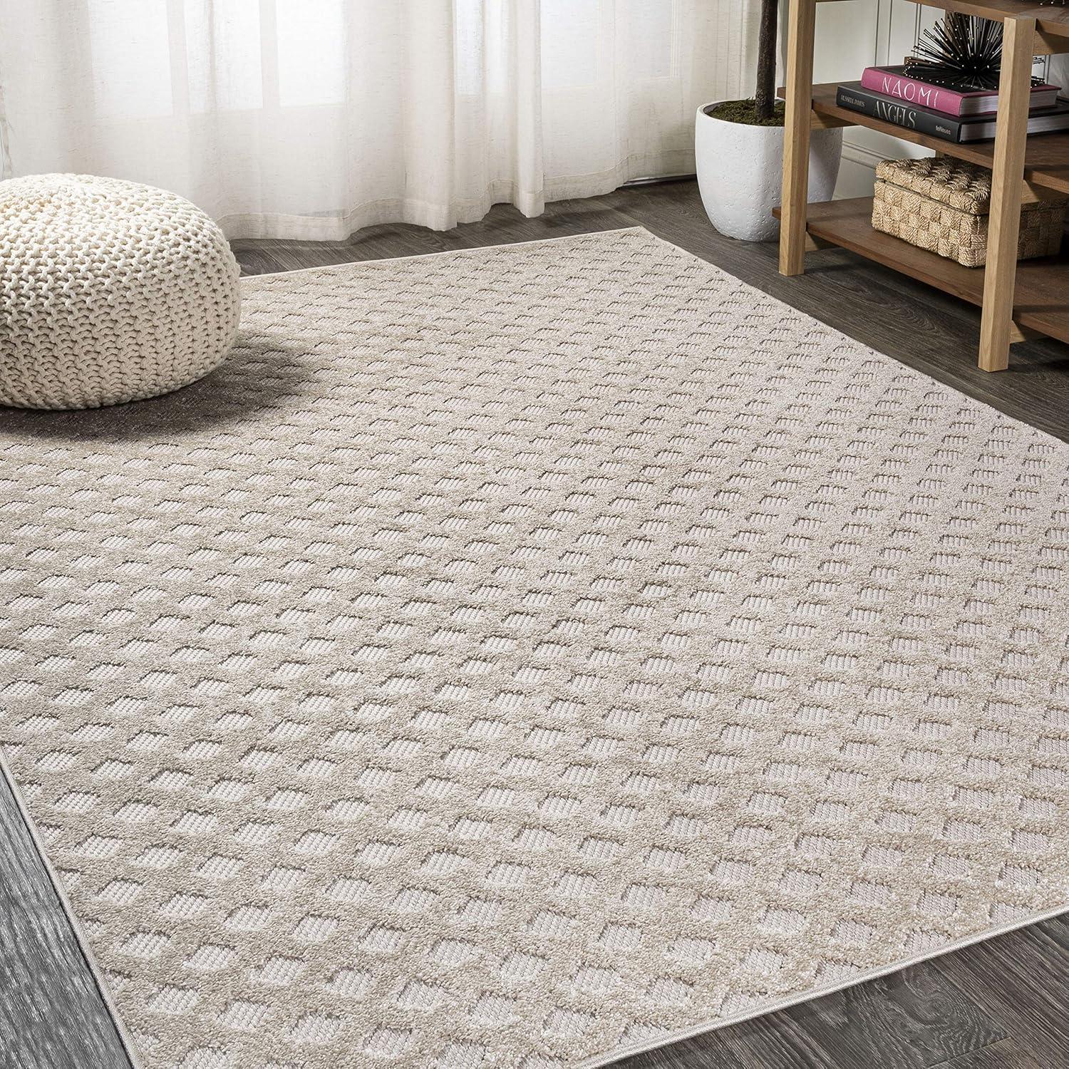 imageJONATHAN Y MiniDiamond Trellis Indoor Outdoor Area Rug 8X10 Beige Rabat HighLow Pile for Backyard Patio Porch EasyCleaning High Traffic PetFriendly NonShedding SBH101A8Beige