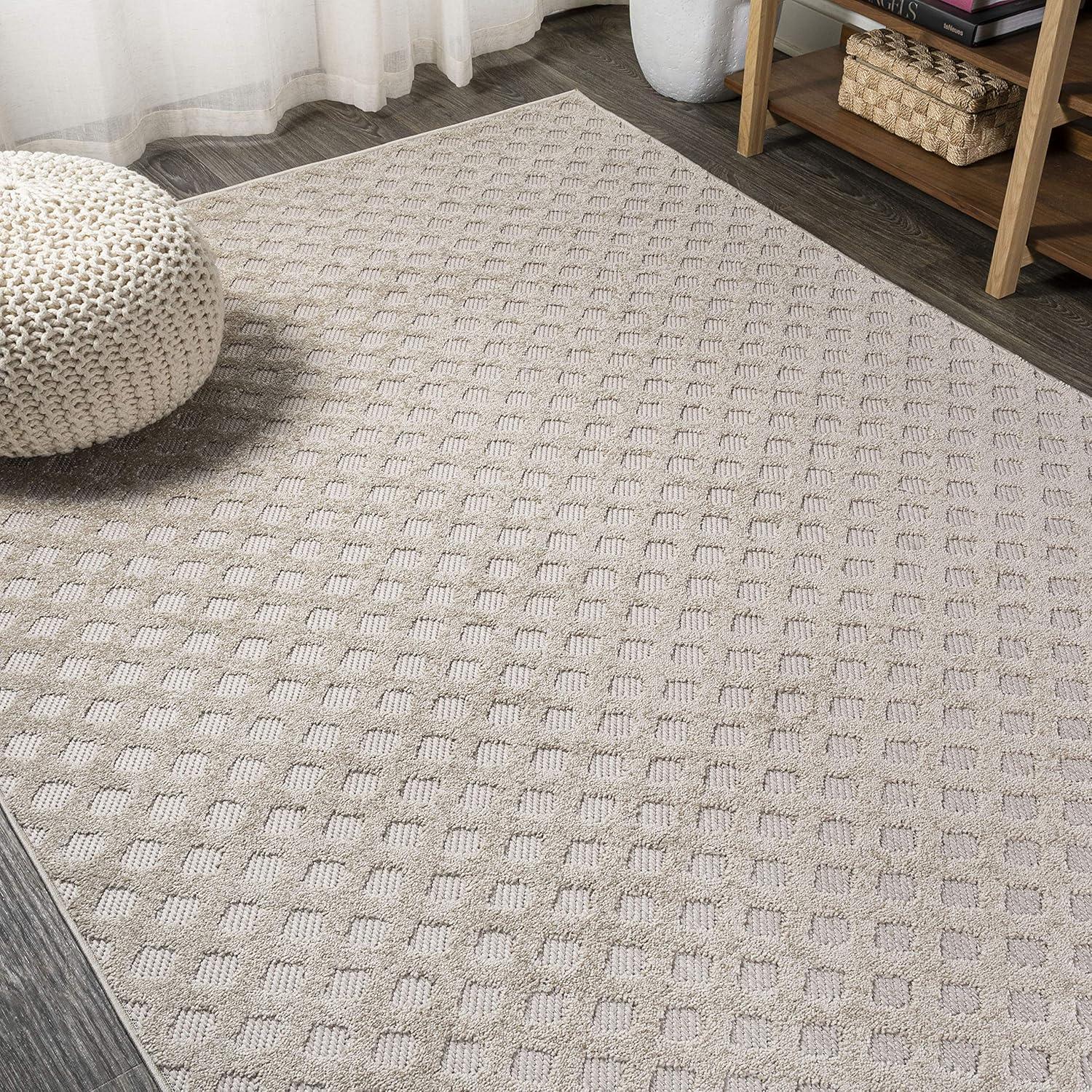 imageJONATHAN Y MiniDiamond Trellis Indoor Outdoor Area Rug 8X10 Beige Rabat HighLow Pile for Backyard Patio Porch EasyCleaning High Traffic PetFriendly NonShedding SBH101A8Beige