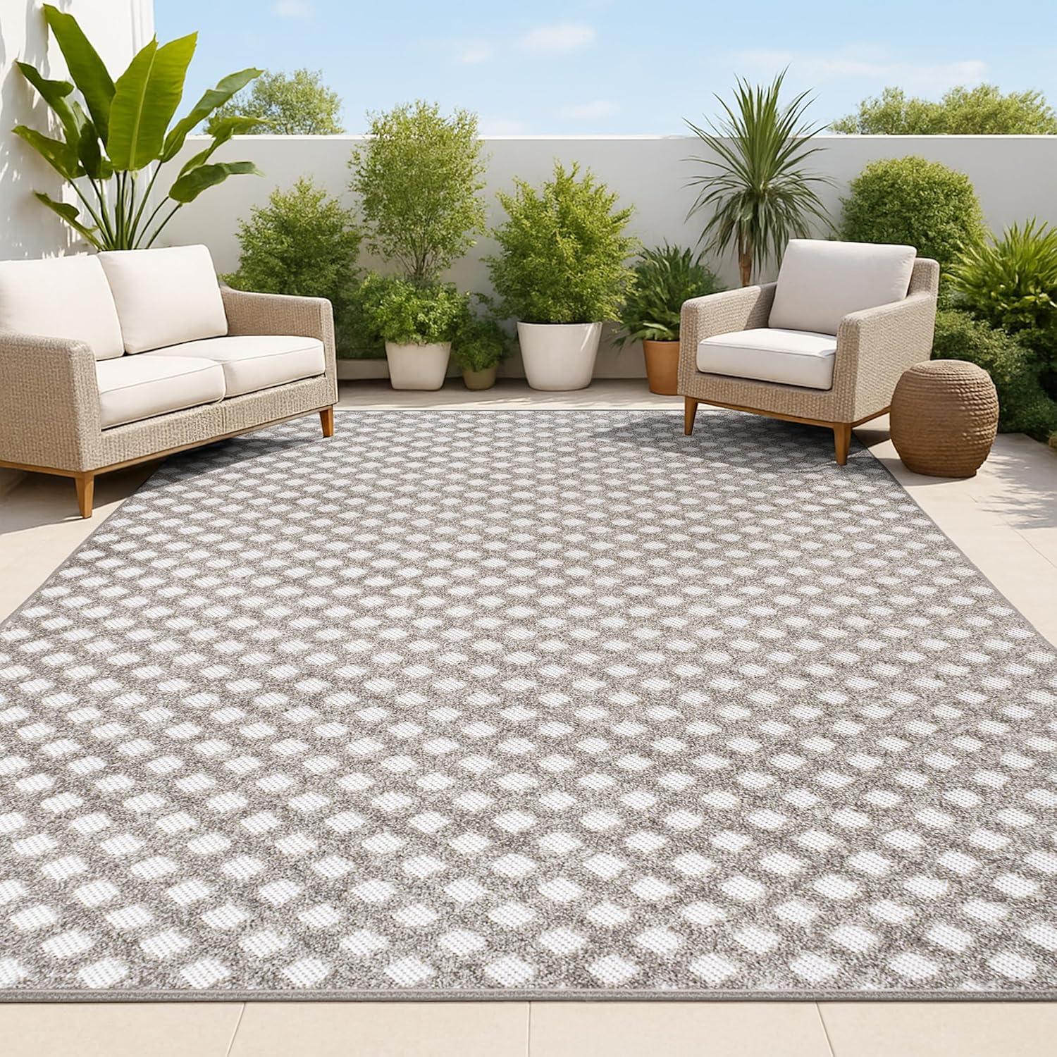 imageJONATHAN Y MiniDiamond Trellis Indoor Outdoor Area Rug 8X10 Beige Rabat HighLow Pile for Backyard Patio Porch EasyCleaning High Traffic PetFriendly NonShedding SBH101A8Dark GrayIvory