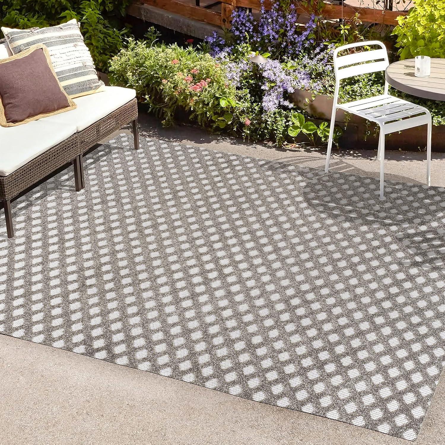 imageJONATHAN Y MiniDiamond Trellis Indoor Outdoor Area Rug 8X10 Beige Rabat HighLow Pile for Backyard Patio Porch EasyCleaning High Traffic PetFriendly NonShedding SBH101A8Dark GrayIvory
